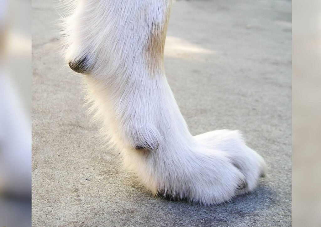 Dog's leg showing dewclaw.