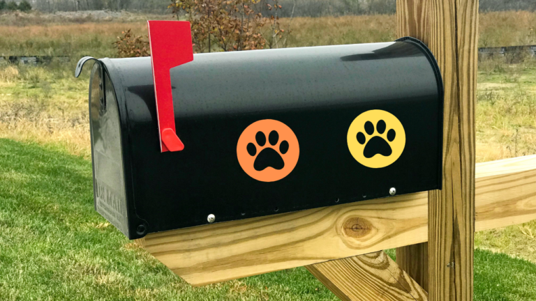 Paw print sticker on mailbox