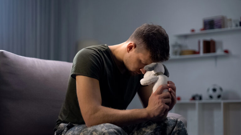 Soldier in emotional mood