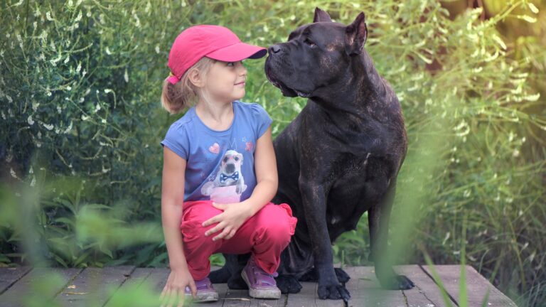 Cane corso dog with girl