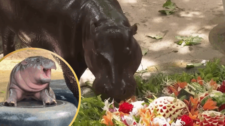 Viral Hippo Moo Deng Celebrates Her First Birthday With a 44-lb Cake