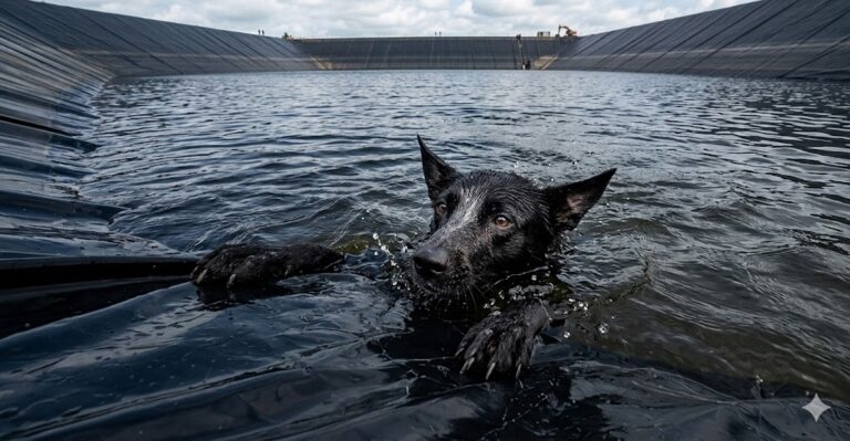 Farm Workers Rescue Dog After Dramatic Fall into Pig Farm Reservoir